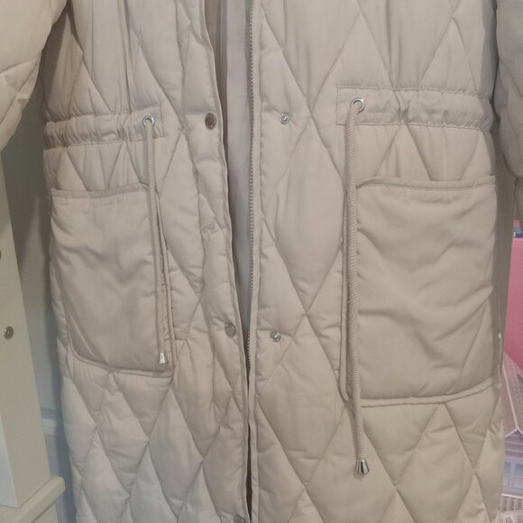 NEW Beautiful Cream Ivory Long Quilted Belted Long Winter Coat - Picture 4 of 8